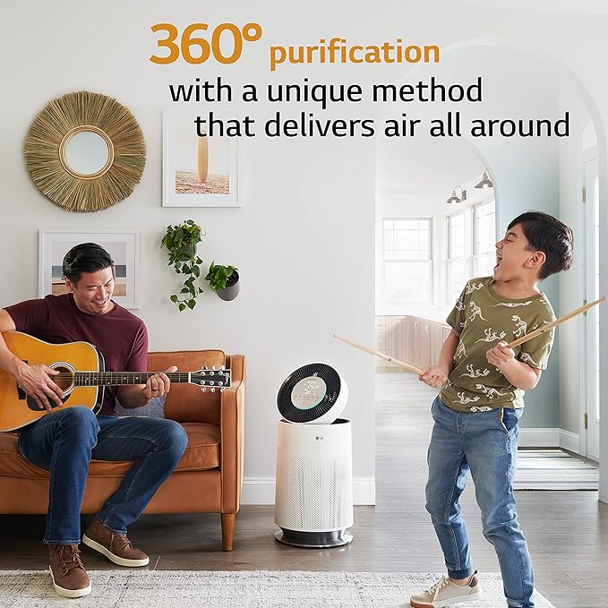 LG PuriCare 360-Degree Single Air Purifier with Clean Booster, ThinQ Wi-Fi and Voice Control (AS330DWR0), 310 sq. ft, White