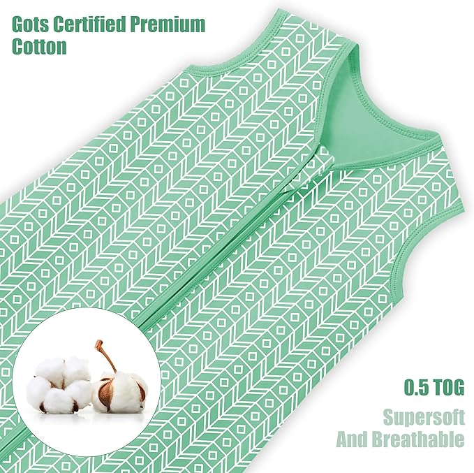 SWEET DOLPHIN Baby Sleep Sack 12-18 Months - 100% Cotton 2-Way Zipper TOG 0.5 Infant Wearable Blanket, Newborn Essentials Toddler 3 Pack Sleeping Sacks - Green