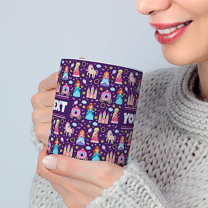 Personalized Mug for Kids - Princesses - Custom Name/Text, Ceramic Hot Chocolate/Cocoa/Coffee Cup for Girls, Birthday/Christmas/Holiday Gift - 11 oz, Red Handle