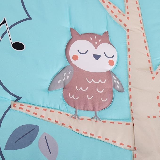 Blue Woodland Nursery Crib Bedding Set for Boys 3 Pieces Fox Owl Raccoon Baby Boy Cot Bedding Set