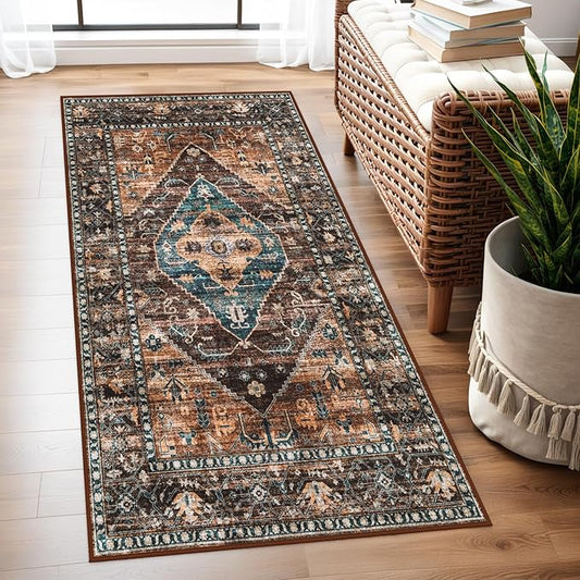 Lahome 2x4 Washable Entryway Runner Rug - Non-Slip Ultra-Thin Stain Resistant Kitchen Rugs, Oriental Print Carpet Runner for Hallway Bedroom Laundry Room