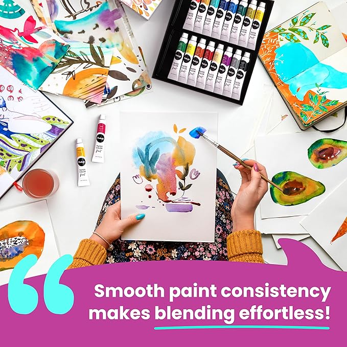 Chalkola Watercolor Paint Set for Adults, Kids, Beginner & Professional Artists - 36 Watercolor Tubes Set (12ml, 0.4oz), 10 Painting Brushes & 1 Palette | Vibrant Water Color Art Painting Supplies