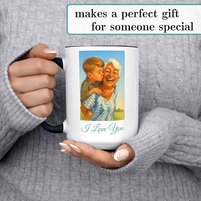 Personalized Coffee Mug, Custom Photo Caricature Gift, Funny Customized Coffee Gift for Men & Women, Custom Mugs with Pictures, Black 15oz Father's Day Mug