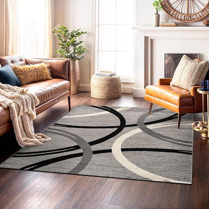 Rugshop Modern Wavy Circles Design Square Area Rug 6'6" x 6'6" Gray