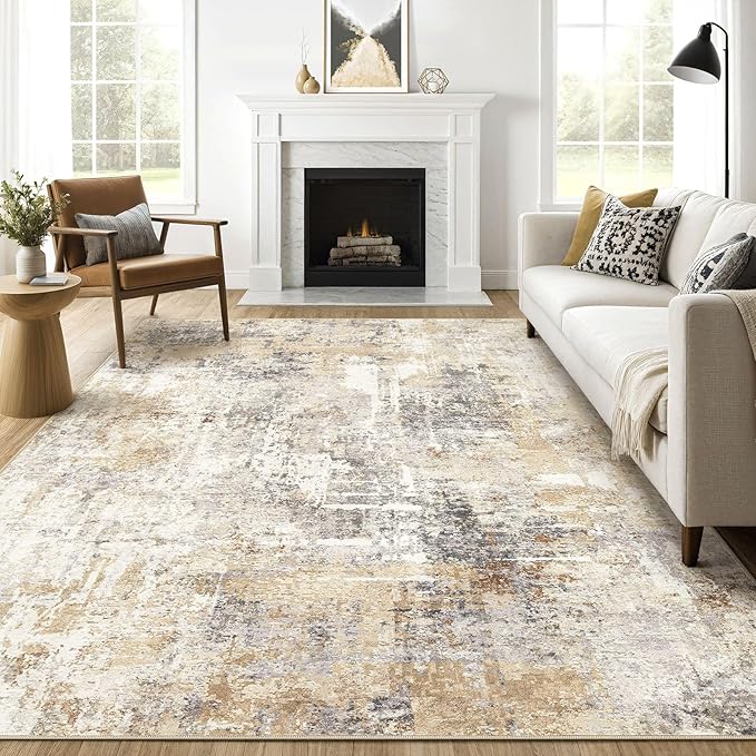 Area Rugs 8x12 Living Room: Washable Large Abstract Modern Soft Rugs Stain Resistant Indoor Floor Non Slip Accent Carpet for Bedroom Nursery Playroom Office Dining Room Dorm Home Decor- Gray Gold