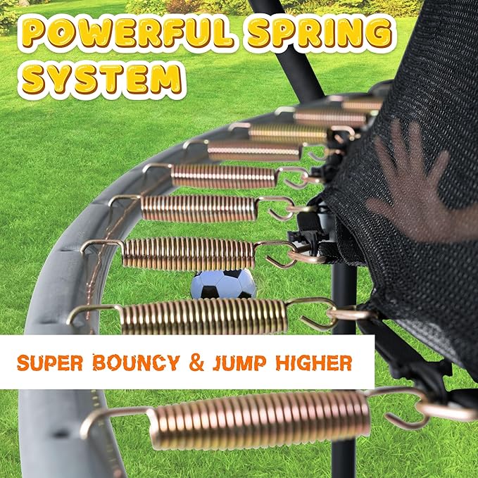 Trampoline 8FT 10FT 12FT 14FT 16FT, Recreational Trampolines with Enclosure Net and Ladder, Outdoor Anti-Rust Trampolines for Kids and Adults, ASTM Approved