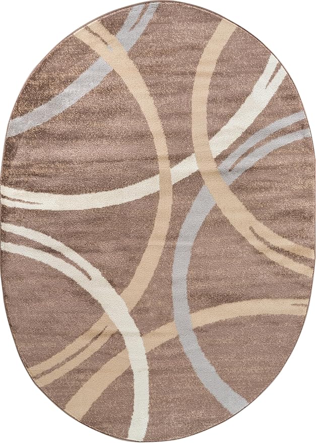 Rugshop Modern Wavy Circles Design Oval Area Rug 5' x 7' Brown