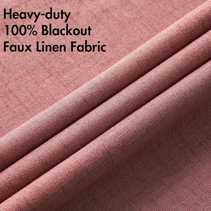 MIULEE 100% Blackout Linen Textured Curtains for Bedroom Solid Thermal Insulated Dusty Rose Grommet Room Darkening Curtains & Drapes Luxury Decor for Living Room Nursery 52 x 45 Inch (2 Panels)