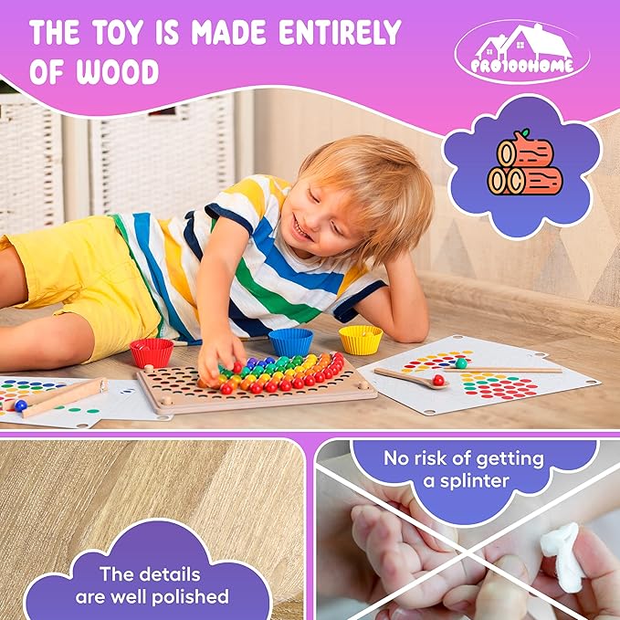Toddler Wooden Learning Montessori Toys – Wooden peg Board Bead Game Baby Rainbow Stacking Matching Counting Color Sorting Games for fine Motor Math Skills Boys and Girls for 3 4 5 Years Old