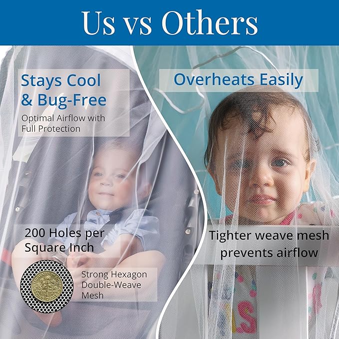 Pack n Play Cover with Zippers – Adaptable Premium Quality Mosquito Net for Stroller, Jogging Stroller, Playpen, Bassinet, Travel Crib – Portable Mosquito Net for Baby, Drawstring Base for Snug Fit