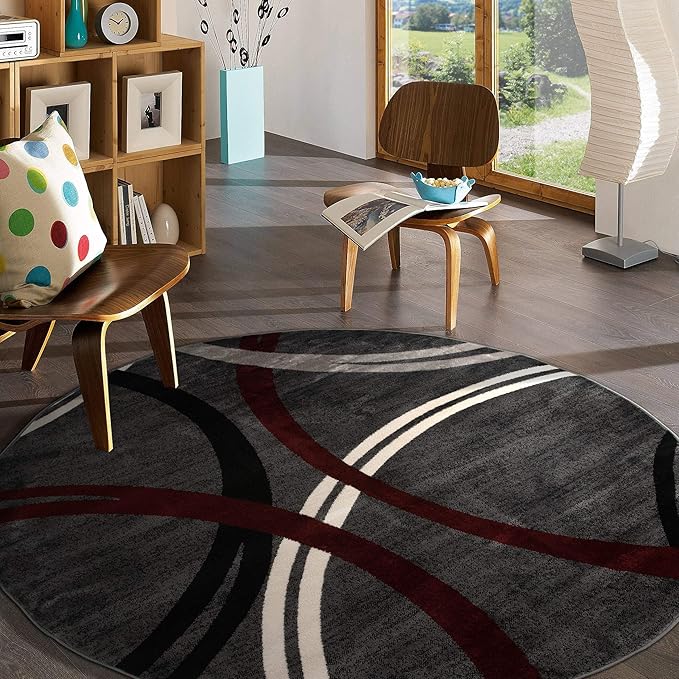 Rugshop Modern Wavy Circles Design Round Area Rug 8' Red