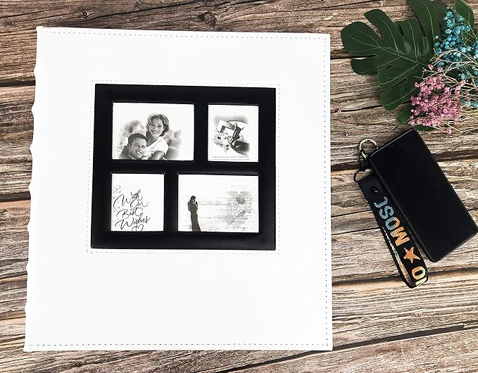 RECUTMS Photo Album Self Adhesive Magnetic DIY Scrapbook 60 Pages 13.3 x 13.4 (Inches) Accommodate 8X10 6X8 5X7 4X6 Photo Wedding Album Memory Book (White)