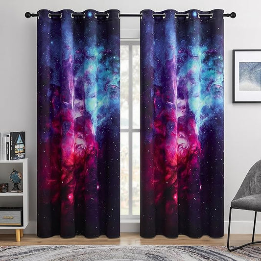 Galaxy Blackout Curtains - Space Design, 100% Blackout, 2 Panels, Each W52×L84, Thermal Insulated Curtains for Bedroom, Noise Reducing & Energy Efficient, Keeping Your Decor Looking Fresh and Vibrant