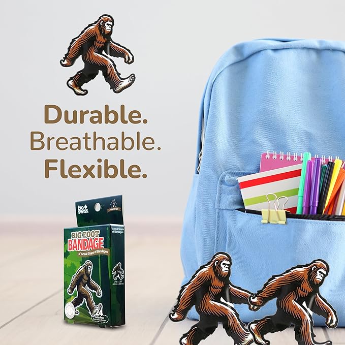 BioSwiss Bandages, Bigfoot Shaped Self Adhesive Bandage, Latex Free Wound Care, Fun First Aid Kit Supplies for Kids and Adults, 24 Count