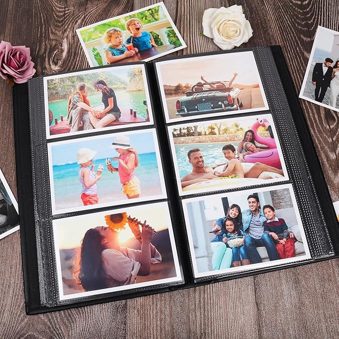 Photo Album 4x6 for 300 Photos Pictures PU Leather Cover Black Inner Page for Wedding Albums Family Photo Book Baby Anniversary Pocket Vacation Birthday Christmas Photo Albums Gift (Black)