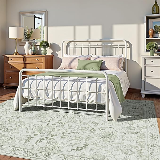 Light Green Area Rugs 6x9 for Living Room, Washable Vintage Rugs for Bedroom, Distressed Throw Rug, Non Slip Rug Carpet for Bedroom Dining Office