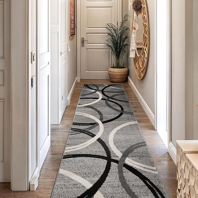 Rugshop Modern Wavy Circles Design Runner Rug 2'7" x 10' Gray