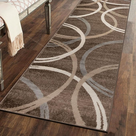 Rugshop Modern Wavy Circles Design Runner Rug 2'7" x 6' Brown