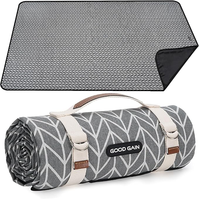 Picnic Blankets Outdoor Extra Large - Waterproof Picnic Blanket with Carry Strap | Machine Washable Picnic Mat with Sandproof Backing for Park , Grass, Camping, Hiking, Concerts (Graphite Grey)