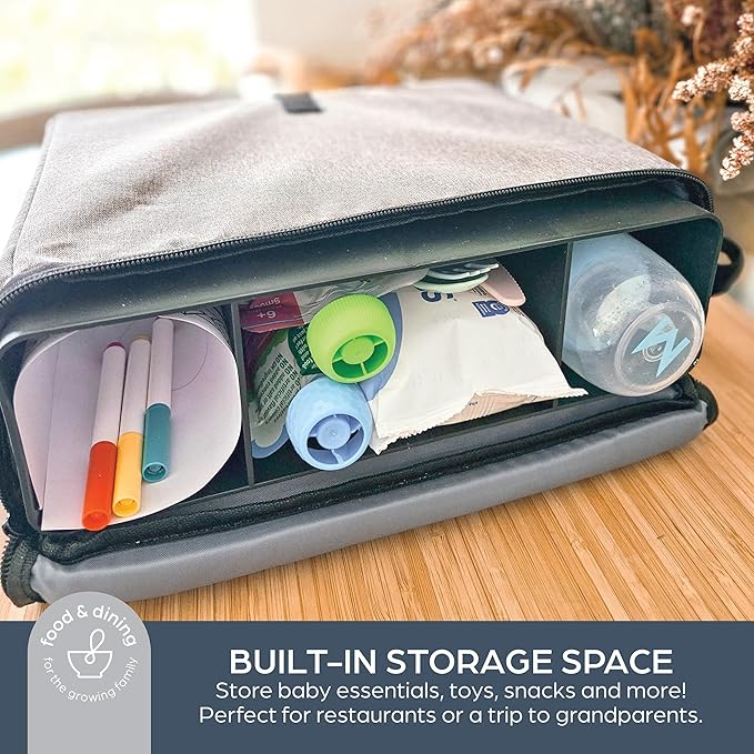 Dreambaby Grab ‘N Go Travel Booster Seat – Portable Toddler High Chair for Dining (6M-5Y) with Storage & Shoulder Strap