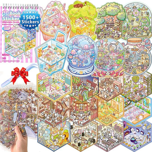 Sticker Book Activity, 20 Sets (1500+) DIY 3D Scene Stickers, Reusable Sticker Book, Mix and Match Creative Sets, Waterproof for All Surfaces, Ultimate Craft Supplies & Party Favors