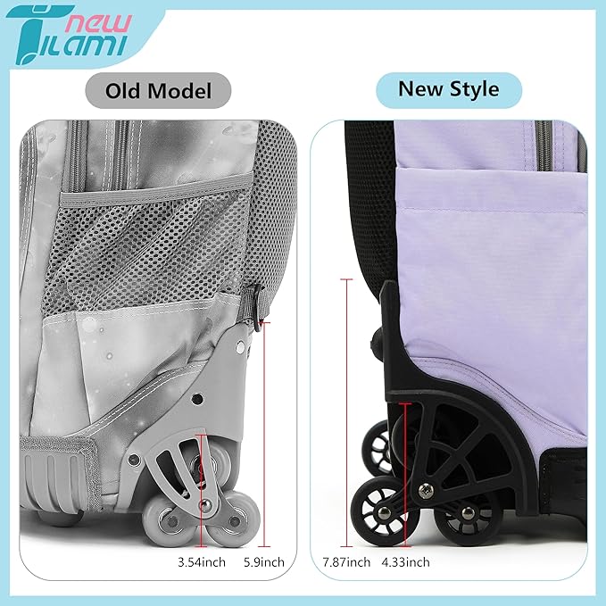 NEW TILAMI 18 inch Rolling Backpack for Kids – Waterproof, Stair-Climbing, Adjustable Handle, Variety of Colors & Patterns for School, Mood Map