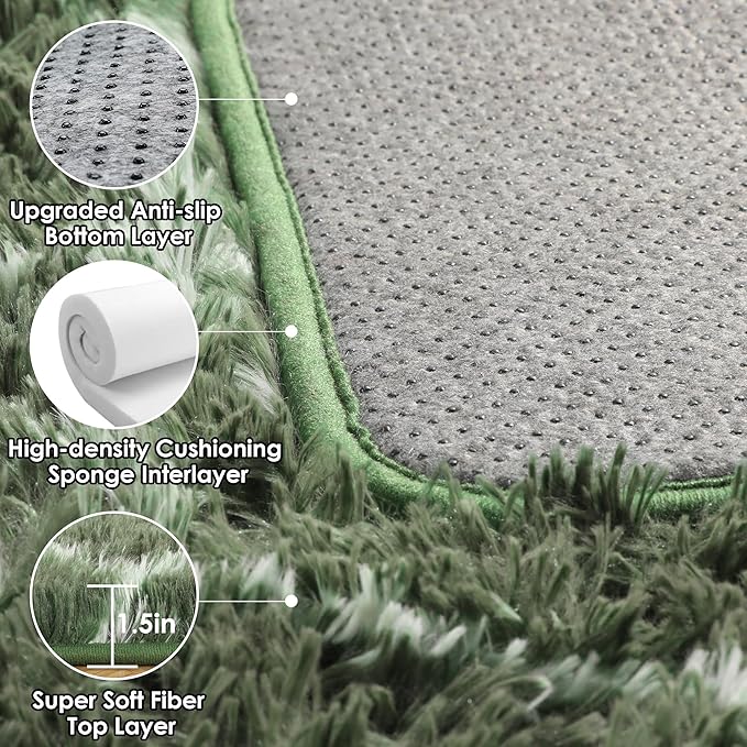 ONASAR 5x7 Area Rugs for Living Room Bedroom, Washable Fluffy Olive Green and White Throw Rug, Geometric Boho Soft Plush Shaggy Floor Carpet for Nursery Kids Girls Boys Teen Dorm Home Decor