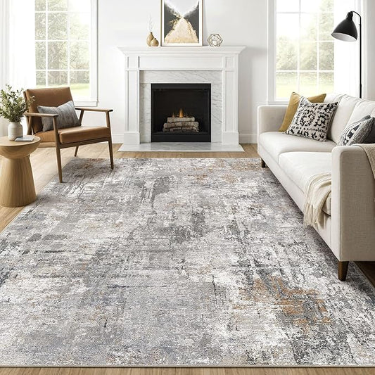 9x12 Area Rug Living Room: Washable Large Abstract Modern Soft Stain Resistant Indoor Floor Rugs Non Slip Accent Carpet for Bedroom Nursery Playroom Office Dining Room Dorm Home House- Gray Rust