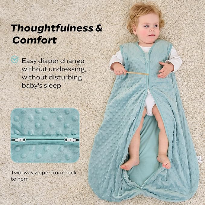 JELLYMONI Fleece Baby Sleep Sack 12-18 Months, 1.5 Tog Warm Winter Baby Wearable Blanket with Plush Dots and 2-Way Zipper, Cotton Toddler Sleep Sack