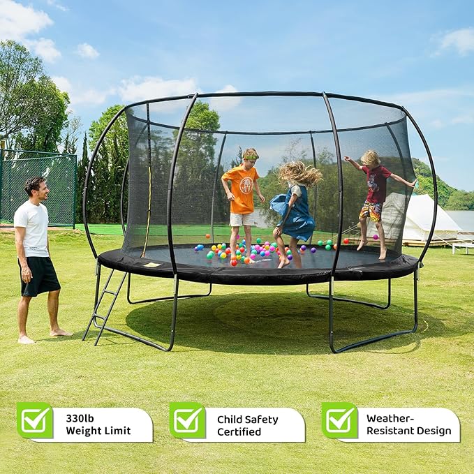 Gigu 10FT 12FT 14FT Recreational Trampolines with Enclosure Net and Ladder and Anti-Rust Coating, ASTM Approved Trampoline Outdoor for Kids and Adults Outdoor Yard Trampolines