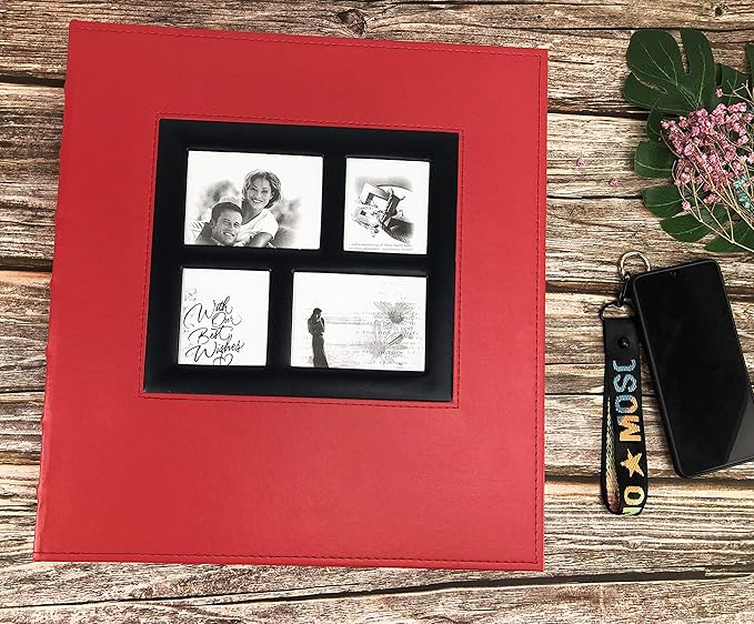 RECUTMS Photo Albums 4x6 Holds 600 Photos Black Pages Large Capacity Leather Cover Family Baby Photo Album Books Horizontal and Vertical Photos (Red)