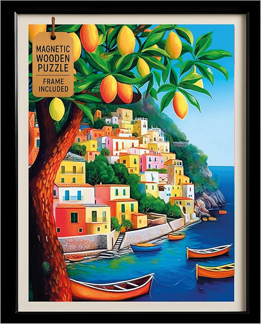 Magnetic Jigsaw Puzzles with Frame for Adults - Framed Wooden Jigsaw Puzzle - Rompe Cabezas para Adultos - Landscape Wall Art Decor - Original Christmas & Birthday Gift (Italian Vibes)