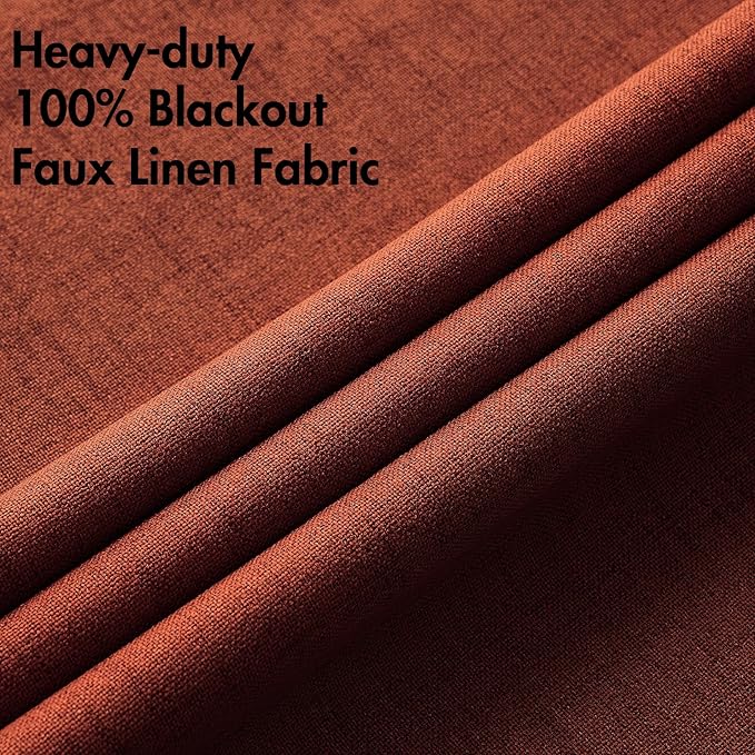 MIULEE Linen Curtains Soild 100% Blackout Thermal Insulated Burnt Orange Fall Curtains Grommet Room Darkening Curtains & Drapes for Living Room Bedroom Nursery 42 x 63, Rust Terracotta (2 Panels)