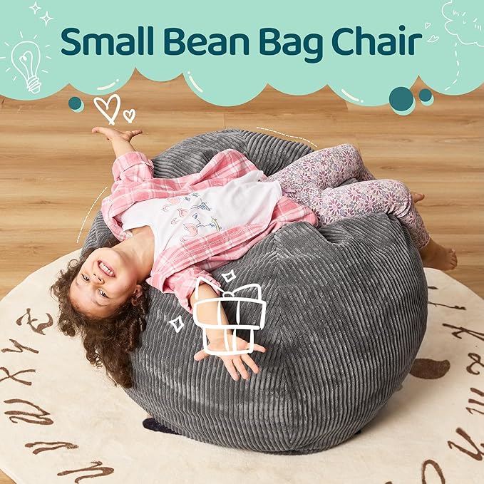 Bean Bag Chairs Teardrop Bean Bag Chair Beanbag Chair with Memory Foam Filled Machine Washable Cover for Living Room, Bedroom (Small,Grey)
