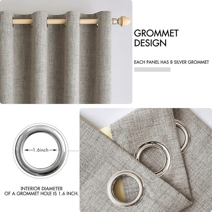 MIULEE Linen Texture Curtains for Bedroom Solid 100% Blackout Thermal Insulated Linen Curtains Grommet Room Darkening Drapes for Living Room Nursery 52x84 Inch (2 Panels)