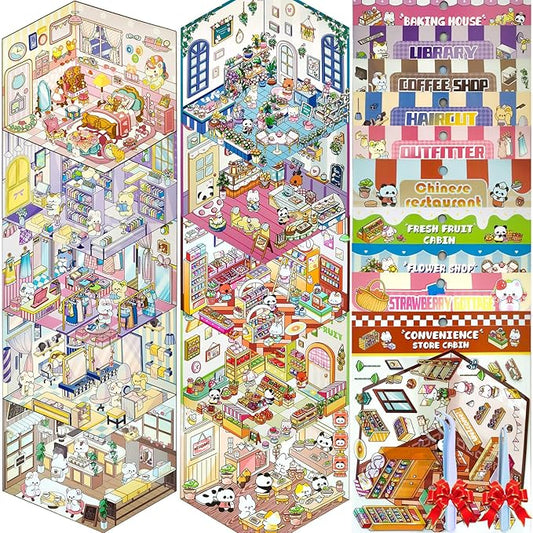 DIY 3D Sticker Scene，10 Sets Pack（600+） Large-Sized, Reusable Sticker Book, Cute Sets for Free Combination, Waterproof for Anywhere, Crafts Party Favors Birthday Gift