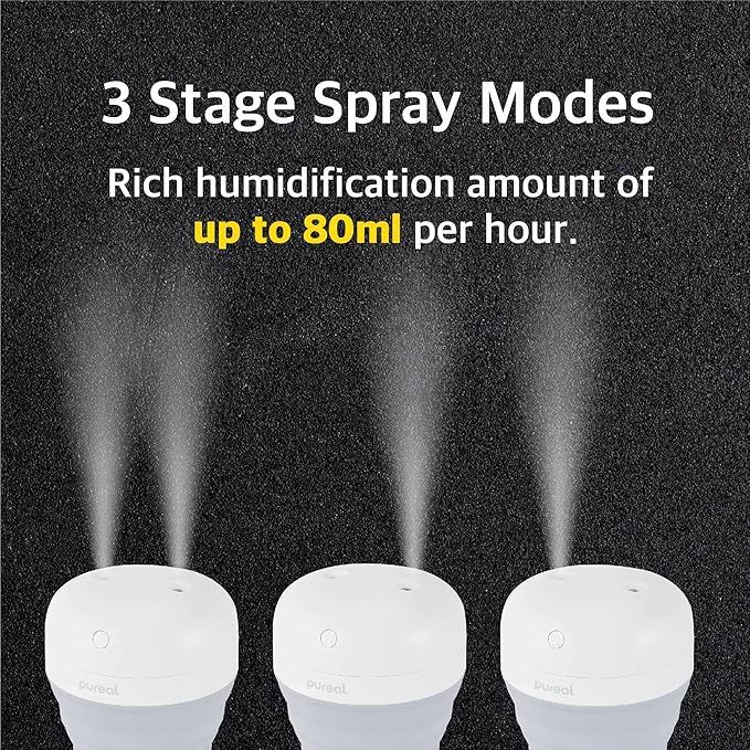 Pureal Foldable Mini Humidifier, 500ML Portable Small Cool Mist for up to 10 Hrs, for Baby Bedroom Travel Office Home, Auto Shut-Off, 3 Mist Modes, Super Quiet