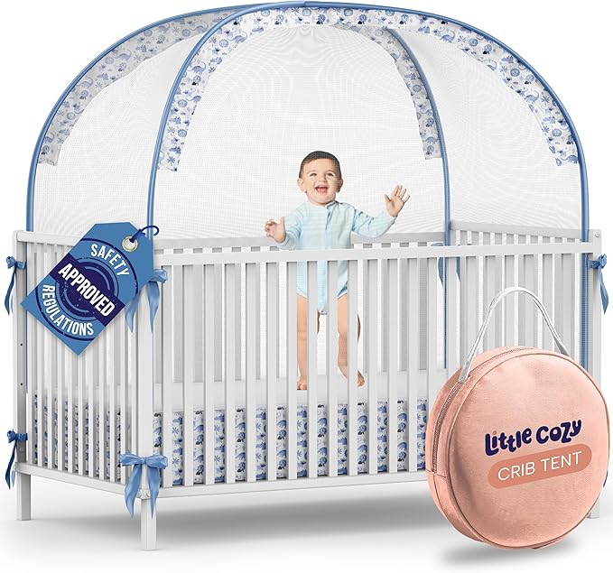 Crib Tent to Keep Baby from Climbing Out – Pop Up Crib Net Canopy with Strong Breathable Mesh, Double Auto-Lock Zippers & Durable Frame – Easy Install Baby Safety Cover for Standard Cribs