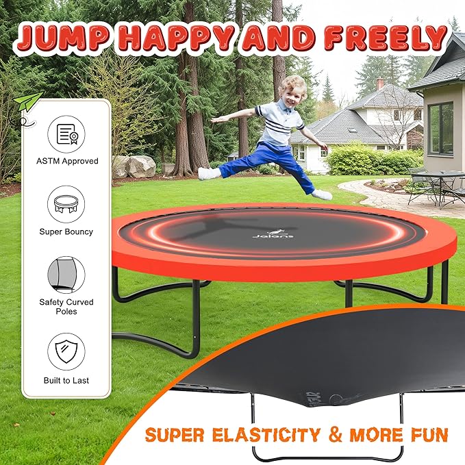 Trampoline 8FT 10FT 12FT 14FT 16FT, Recreational Trampolines with Enclosure Net and Ladder, Outdoor Anti-Rust Trampolines for Kids and Adults, ASTM Approved