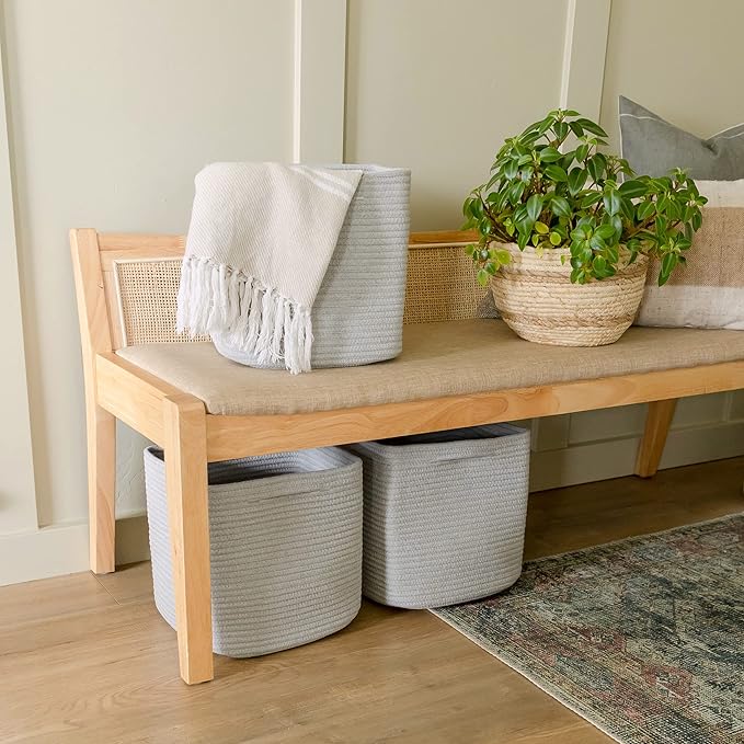 NaturalCozy Storage Cubes 11 Inch Cotton Rope Woven Baskets for Organizing, 3-Pack | Cube Storage Bin | Square Storage Baskets for Shelves Organizer, Classroom, Kids Toy Bins, Closet, Baby Nursery