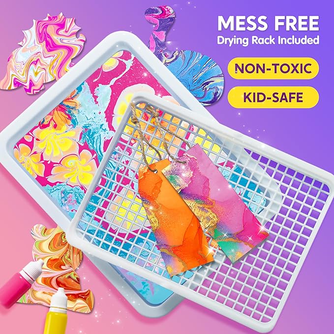 Klever Kits Marbling Paint for Kids, Metallic Gold Water Marble Paint Art, Arts and Crafts for Girls & Boys 6-12 Years Old, Craft Kits, Birthday Gifts Ideas Activities Toys