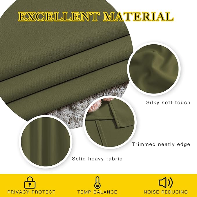 NICETOWN Patio Glass Door Panels - (52 inches Wide x 120 inches Long, Olive Green, 1 Pair) Blackout Curtains for Window Decoration, Privacy Panel Drapes for Dining Room and Guest Room