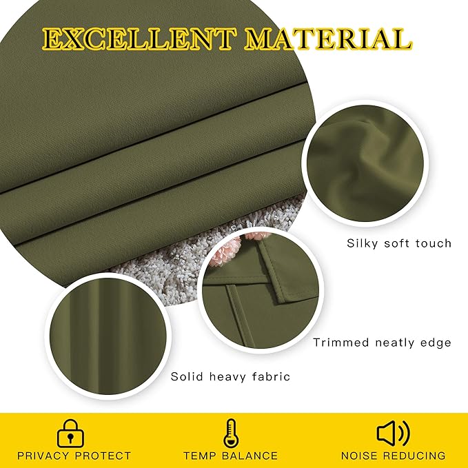 NICETOWN 50% Room Darkening Olive Sliding Glass Curtains 2 Panels Set - Window Treatment Thermal Insulated Grommet Light Blocking Sound Reducing Drapes for Bedroom/Living Room, W80 x L84