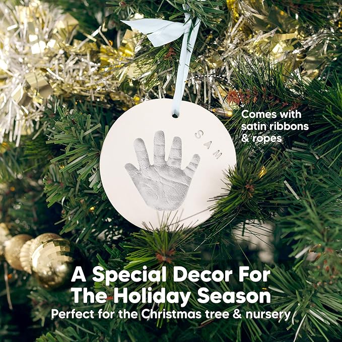 Baby Hand and Footprint Kit Girls, Boys - Personalized Baby Footprint Ornament Kit, Newborn Keepsake Gifts for New Mom, Easy to Use Handprint Makers, Cute Shower Gifts (Silver Paint)