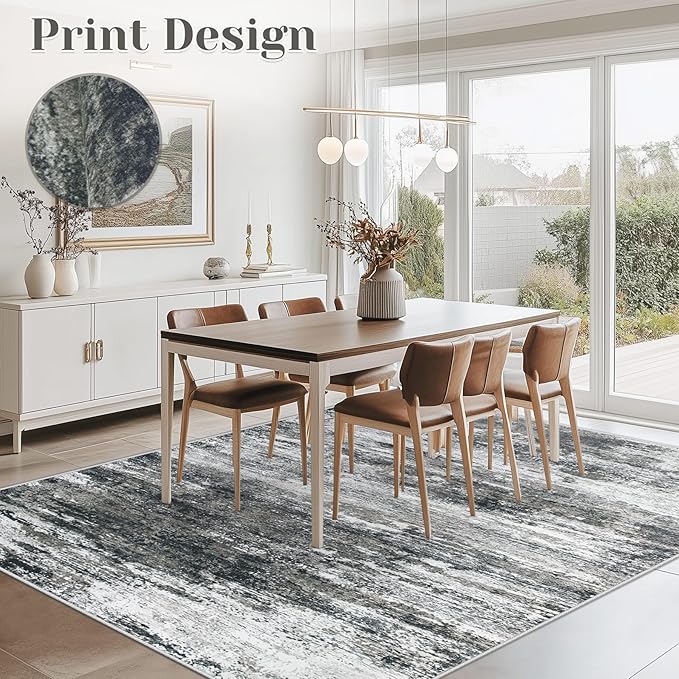 Washable Rug 5x7 Area Rugs for Living Room: Neutral Soft Rug Abstract Non Slip Low Pile Modern Carpet for Bedroom Kitchen Nursery Office Dining Room Indoor (Black, 5'x7')