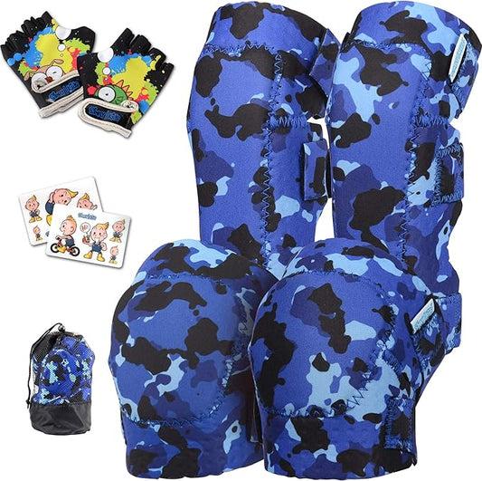 Soft-Style Kids Knee and Elbow Pads with Bike Gloves, Flexible Impact-Resistant Gear for Ages 2-11, Designed for Balance Bikes, Roller-Skating, and Skateboarding