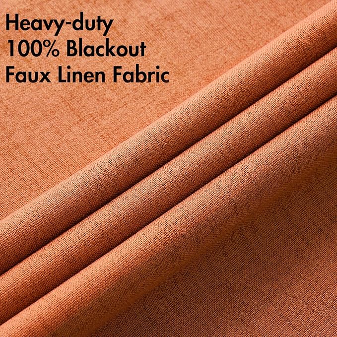 MIULEE 100% Blackout Linen Curtains for Bedroom Thermal Insulated Orange Grommet Room Darkening Curtains & Drapes Fall Decor for Living Room Nursery 52 x 84 Inch (2 Panels)