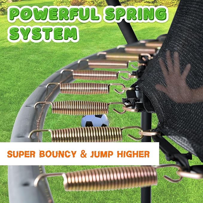 Trampoline 8FT 10FT 12FT 14FT 16FT, Recreational Trampolines with Enclosure Net and Ladder, Outdoor Anti-Rust Trampolines for Kids and Adults, ASTM Approved