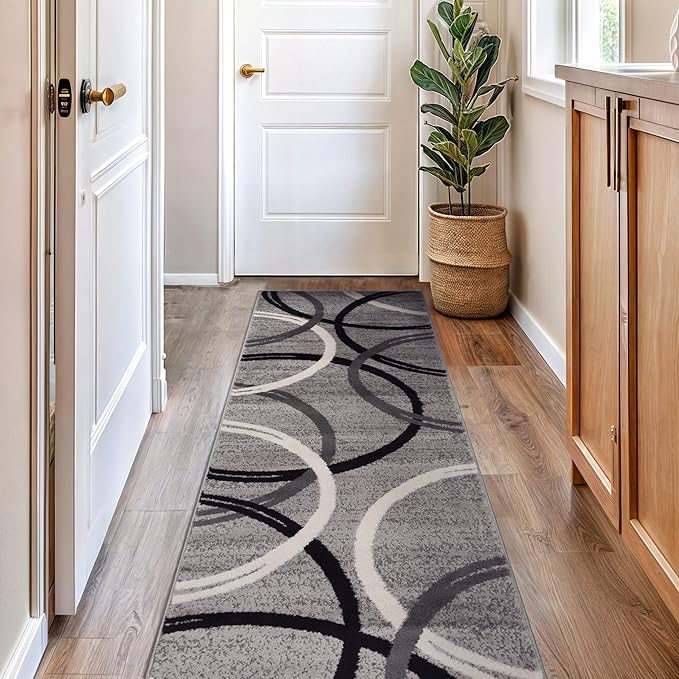 Rugshop Modern Wavy Circles Design Runner Rug 2'7" x 6' Gray