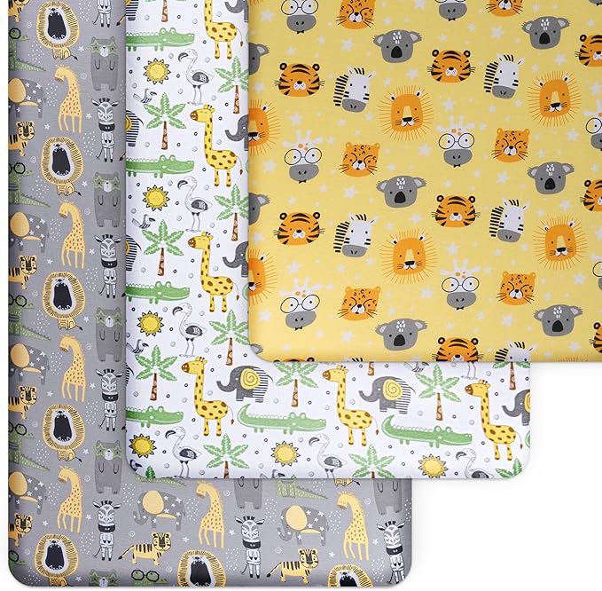 Fitted Nautical Crib Sheets (3 Pack) by GROW WILD - Jersey Knit Cotton Crib Sheet for Boys, Toddler Bed Mattress & Baby Boy Crib Bedding Set, 52” x 28” x 9” Crib Sheets (Safari Animals)
